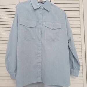 Stradivarius Oversized Corduroy Blue Shirt Size S